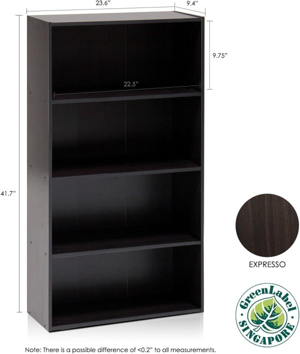 Furinno Pasir 4-Tier Bookcase / Bookshelf / Storage Shelves, Espresso - Image 3