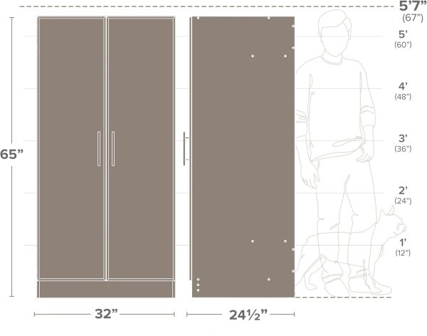 Prepac Armoir, Elite 32"W x 35"H x 20"D White Wardrobe Closet & Cabinet - Functional Clothes Storage with Hanging Rail, Armoire Wardrobe - WEW-3264 - Image 12