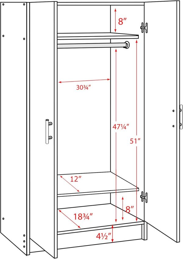Prepac Armoir, Elite 32"W x 35"H x 20"D White Wardrobe Closet & Cabinet - Functional Clothes Storage with Hanging Rail, Armoire Wardrobe - WEW-3264 - Image 3