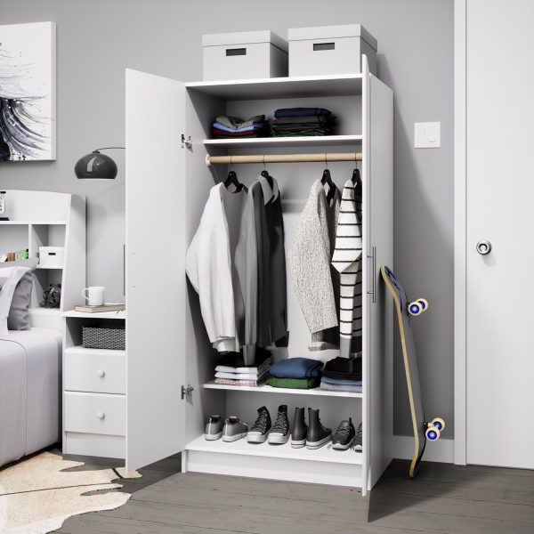 Prepac Armoir, Elite 32"W x 35"H x 20"D White Wardrobe Closet & Cabinet - Functional Clothes Storage with Hanging Rail, Armoire Wardrobe - WEW-3264 - Image 8