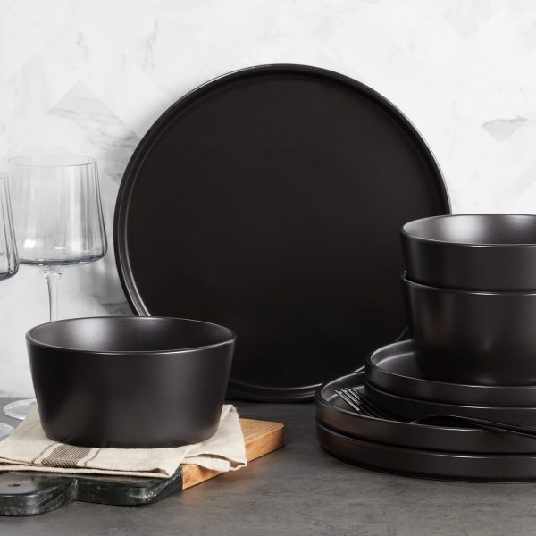 Stone Lain Coupe Dinnerware Set, Service For 4, Black Matte - Image 2