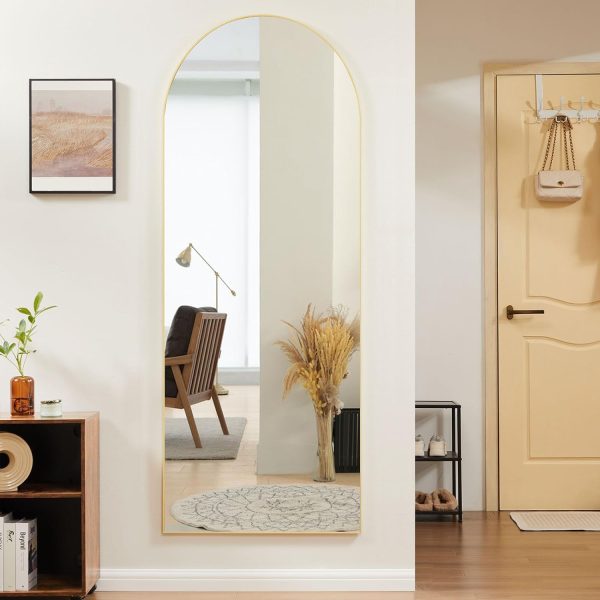 Sweetcrispy Arched Full Length Mirror 64"x21" Full Body Mirror Floor Mirror Standing Hanging or Leaning Wall, Large Arch Wall Mirror with Stand Aluminum Alloy Thin Frame for Bedroom Cloakroom,Gold - Image 2