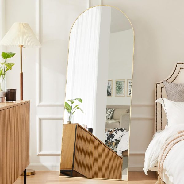 Sweetcrispy Arched Full Length Mirror 64"x21" Full Body Mirror Floor Mirror Standing Hanging or Leaning Wall, Large Arch Wall Mirror with Stand Aluminum Alloy Thin Frame for Bedroom Cloakroom,Gold - Image 3