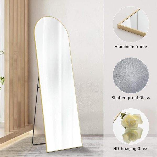 Sweetcrispy Arched Full Length Mirror 64"x21" Full Body Mirror Floor Mirror Standing Hanging or Leaning Wall, Large Arch Wall Mirror with Stand Aluminum Alloy Thin Frame for Bedroom Cloakroom,Gold - Image 4