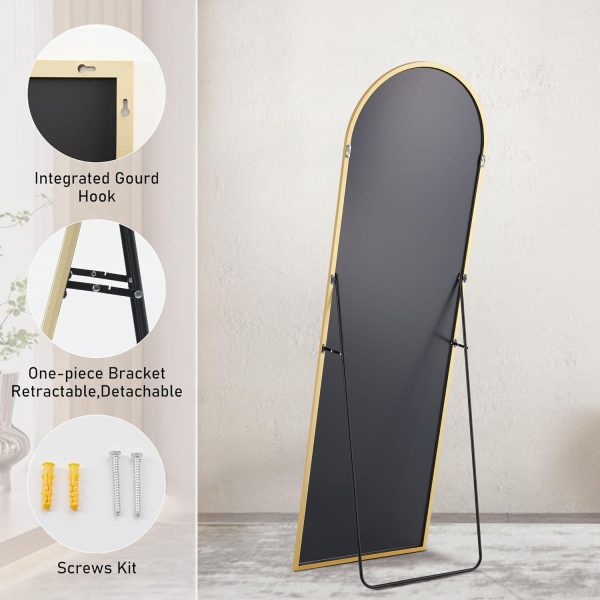 Sweetcrispy Arched Full Length Mirror 64"x21" Full Body Mirror Floor Mirror Standing Hanging or Leaning Wall, Large Arch Wall Mirror with Stand Aluminum Alloy Thin Frame for Bedroom Cloakroom,Gold - Image 5