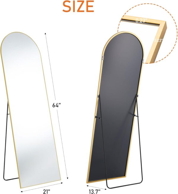 Sweetcrispy Arched Full Length Mirror 64"x21" Full Body Mirror Floor Mirror Standing Hanging or Leaning Wall, Large Arch Wall Mirror with Stand Aluminum Alloy Thin Frame for Bedroom Cloakroom,Gold - Image 6