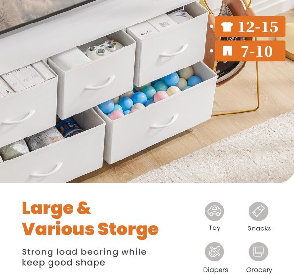Sweetcrispy Dresser for Bedroom, Drawer Dresser Organizer Storage with 5 Drawers Short Dresser, Chest of Drawers with Fabric Bin, Steel Frame, Wood Top for Bedroom, Entryway - Image 4