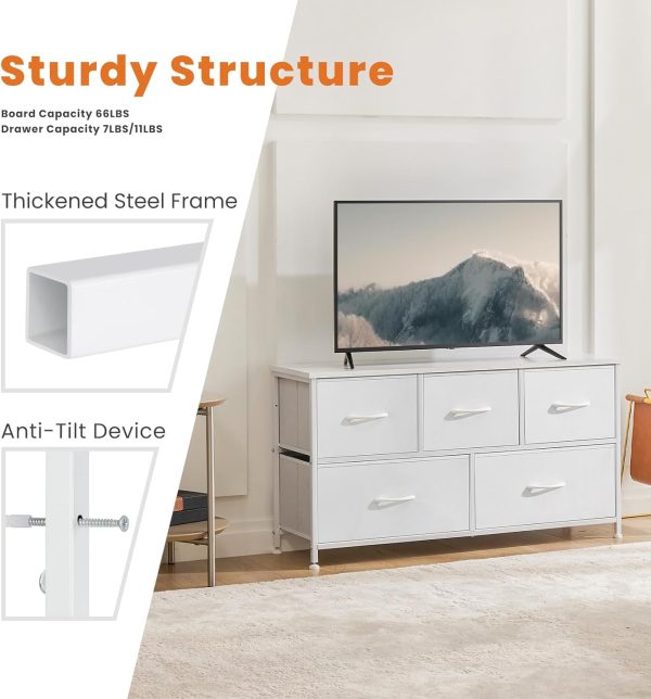 Sweetcrispy Dresser for Bedroom, Drawer Dresser Organizer Storage with 5 Drawers Short Dresser, Chest of Drawers with Fabric Bin, Steel Frame, Wood Top for Bedroom, Entryway - Image 7
