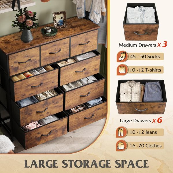 WLIVE 9-Drawer Dresser, Fabric Storage Tower for Bedroom, Hallway, Entryway, Closet, Tall Chest Organizer Unit with Fabric Bins, Steel Frame, Wood Top, Easy Pull Handle, Rustic Brown Wood Grain Print - Image 7