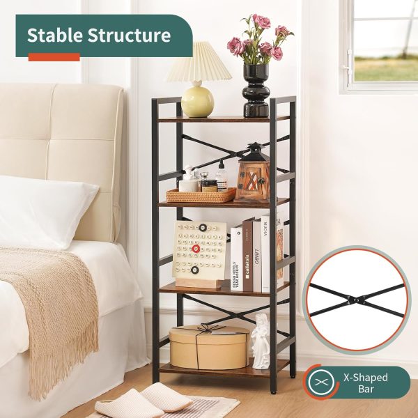Yoobure 4 Tier Bookshelf - Small Book Shelf Industrial Bookcase, Narrow Book Case Book Storage Organizer for CD/Movie/Book, Bookshelves for Bedroom Office Living Room Berry Brown - Image 5