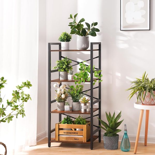 Yoobure 4 Tier Bookshelf - Small Book Shelf Industrial Bookcase, Narrow Book Case Book Storage Organizer for CD/Movie/Book, Bookshelves for Bedroom Office Living Room Berry Brown - Image 7