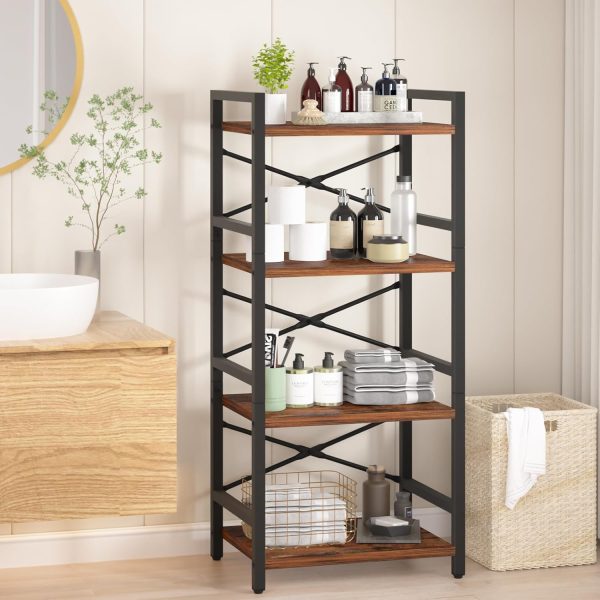 Yoobure 4 Tier Bookshelf - Small Book Shelf Industrial Bookcase, Narrow Book Case Book Storage Organizer for CD/Movie/Book, Bookshelves for Bedroom Office Living Room Berry Brown - Image 8